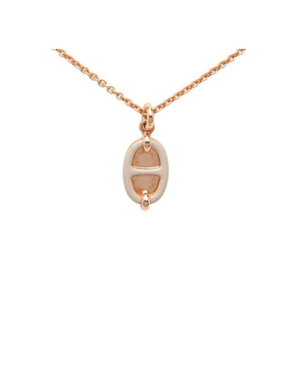 Hermes Mini Maillon PM Necklace Pink Gold Beige Plated Enamel